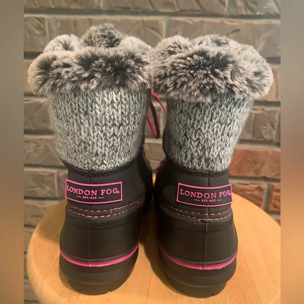 London Fog Pink/ Black/ Grey Girls Lace up Boots Size 3